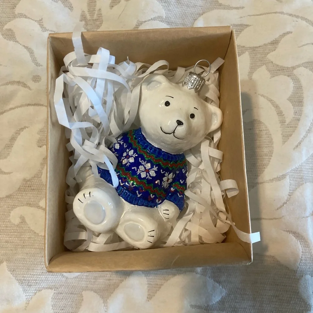 Firma Bilinski Collectable Blue and White Bear Ornament Polish Manufacturer